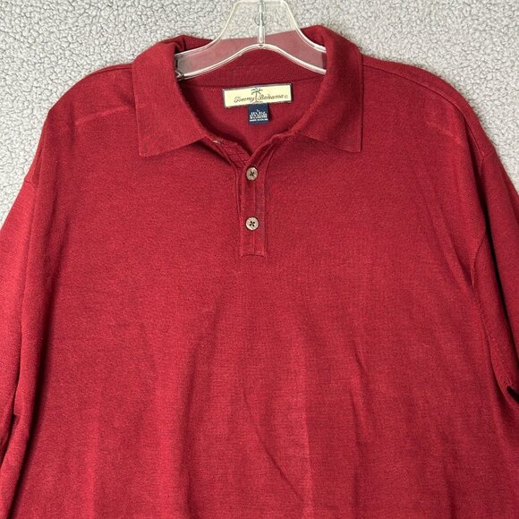 Tommy Bahama Burgundy Silk Blend Sweater Polo Large Preppy Casual Y2K - Picture 2 of 8